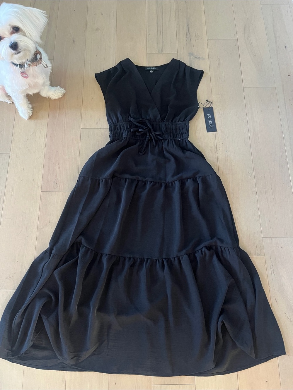 Rachel Zoe Black Tiered V-Neck Maxi Dress with Cinched Waist! Size XSmall